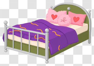 Cartoon Bed - Cozy Bed With Heart Pillows Transparent PNG