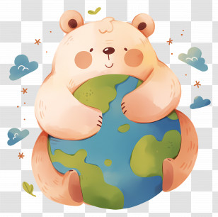 Bear Hugging Earth - Earth Day Cartoon Bear Hugging The Planet Transparent PNG