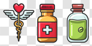 Medicine Icon - Heart With Wings And Medicine Bottles Transparent PNG