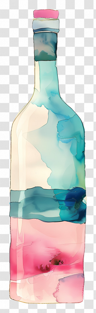 Wine Bottle - Colorful Glass Bottle Watercolor Illustration Transparent PNG