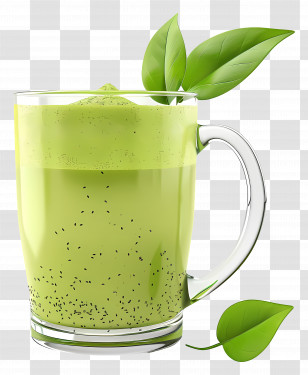 Matcha Green Tea - Green Tea In Glass Mug With Leaves Transparent PNG