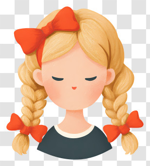 Braided Hair With Bows - Girl With Braids And Red Ribbons Transparent PNG