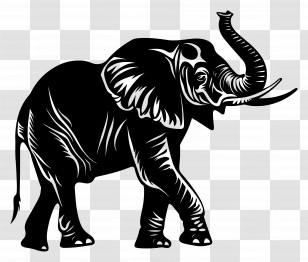 Elephant Trunk Up Silhouette - Black Elephant Silhouette Art Transparent PNG