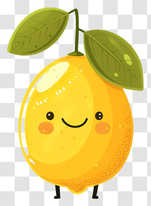 Cartoon Lemon - Cute Smiling Lemon Cartoon With Green Leaves Transparent PNG