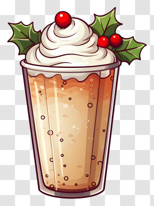 Chocolate Milk - Festive Whipped Cream Drink With Holly Leaves Transparent PNG