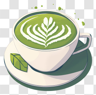 Matcha Latte - Green Tea Latte With Art Transparent PNG