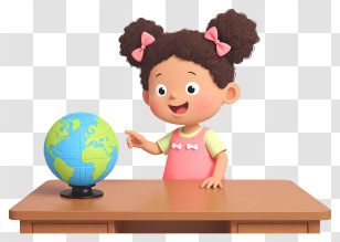 Little Girl - Little Girl Pointing At Globe Transparent PNG