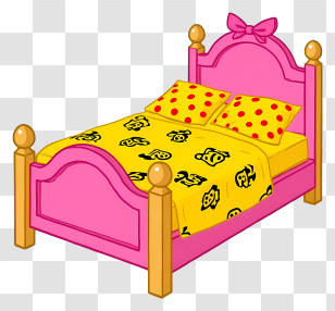 Cartoon Bed - Pink Bed With Yellow Bedding Transparent PNG