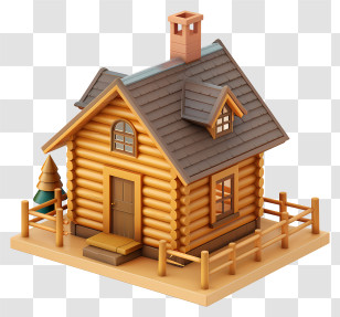 Wooden House - Miniature Wooden Log Cabin With Fence Transparent PNG