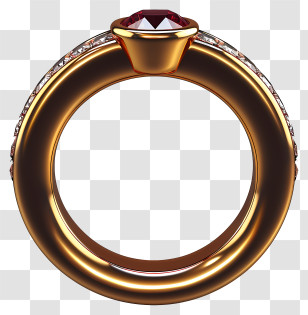 Realistic 3d Style Wedding Ring - Golden Ring With Gemstone Transparent PNG