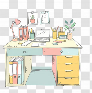 Desk - Illustrated Organized Desk Workspace Transparent PNG