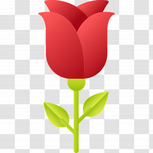 Red Flower - Red Rose Illustration With Green Stem And Leaves Transparent PNG