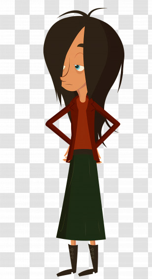 Mr Moon - Cartoon Girl With Long Hair And Serious Look Transparent PNG