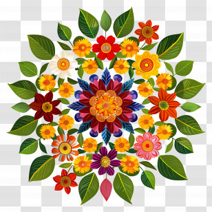 Pookalam - Vibrant Pattern Of Colorful Floral Mandala Transparent PNG
