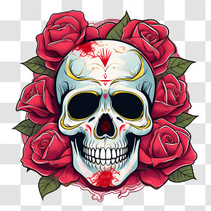 Skull Rose - Skull With Red Roses Gothic Art Transparent PNG