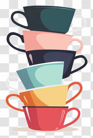 Stack Of Cups - Stacked Colorful Coffee Cups Transparent PNG