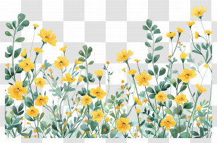 Flower Bush - Field Full Of Bright Yellow Flowers And Green Foliage Transparent PNG