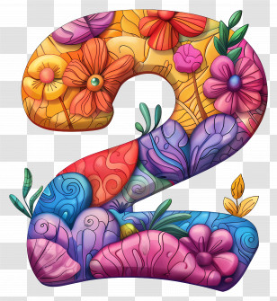 Number 2 - Artistic Number 2 With Flowers Transparent PNG