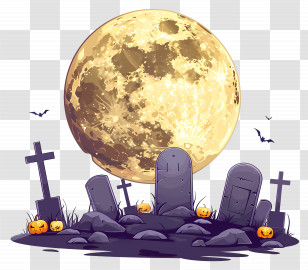 Halloween Full Moon - Spooky Graveyard With Full Moon For Halloween Transparent PNG