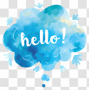 World Hello Day - Blue Watercolor Hello Cloud Design Transparent PNG