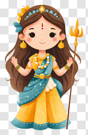 Hindu Goddess - Goddess In Sari Holding Trident Transparent PNG