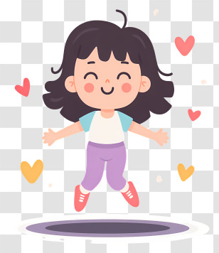 Girl Jumps On Trampoline - Joyful Jumping Girl Cartoon Transparent PNG