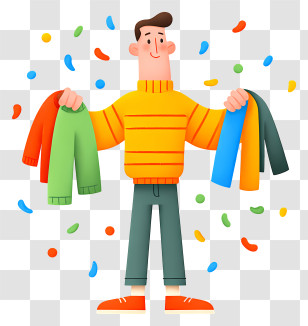 Cartoon Person Holding Clothes - Man Showing Colorful Clothes Transparent PNG