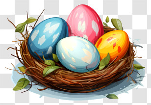 Easter Eggs - Colorful Easter Eggs In Artistic Nest Transparent PNG