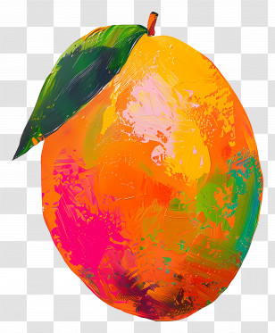 Oil Painting - Colorful Mango With Leaf Transparent PNG