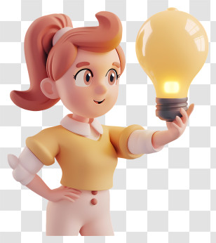 Girl - Cartoon Girl Holding Light Bulb Transparent PNG