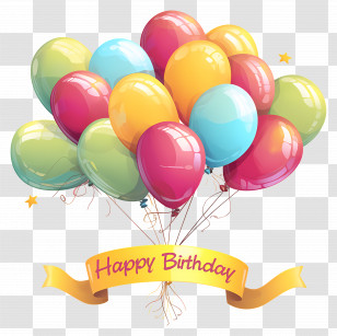 Birthday Balloon - Colorful Balloons With Happy Birthday Banner Transparent PNG