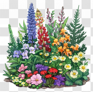 Flower Garden Cartoon - Colorful Garden Flowers Transparent PNG
