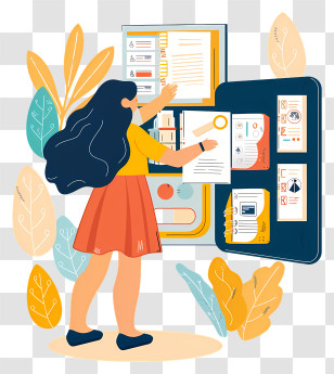 Girl Searching Files - Woman Organizing Files In Cabinet Transparent PNG