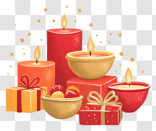 Decorative Candles - Red And Gold Candles With Gifts Transparent PNG