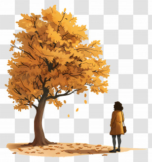 Woman In Autumn Day - Person Standing Near A Yellow Autumn Tree Transparent PNG