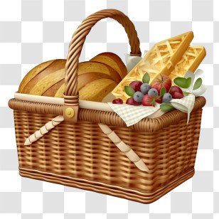 Picnic Basket With Food - Picnic Basket Filled With Bread And Fruits Transparent PNG