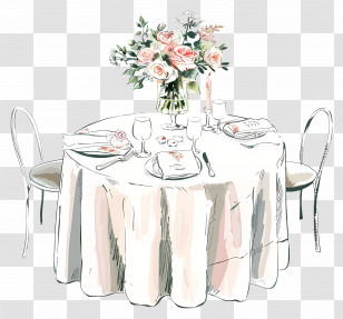 Wedding Table - Illustrated Elegant Dinner Table With Flowers Transparent PNG