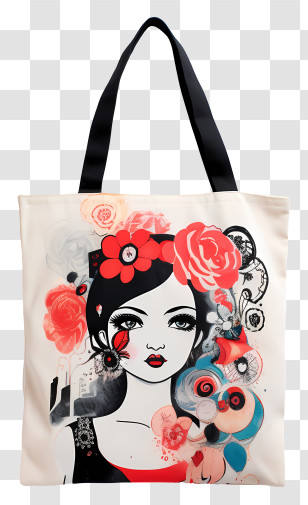 Tote Bag - Artistic Tote Bag With Floral Design Transparent PNG