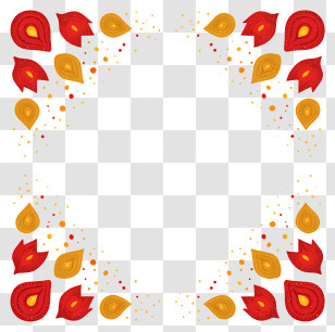Diwali Card - Autumn Red Gold Leaf Frame Transparent PNG