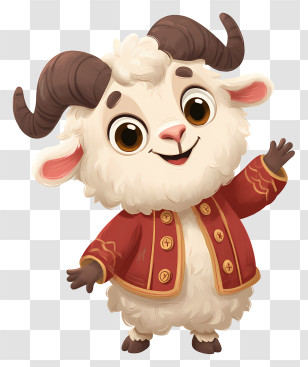 Cute Cartoon Goat - Festive Ram In Red Coat Transparent PNG