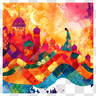 Karwa Chauth - Colorful Fantasy Cityscape Transparent PNG