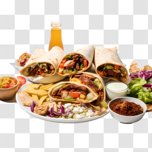 National Shawarma Day - Shawarma Wraps With Condiments And Drinks Transparent PNG