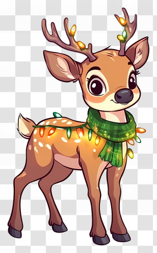Christmas Deer - Christmas Reindeer Wearing Festive Lights And Scarf Transparent PNG