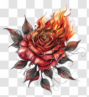 Rose Tattoo - Flaming Rose Tattoo Design Transparent PNG