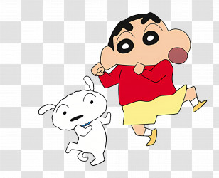 Shinchan - Cartoon Boy Running With Dog Transparent PNG