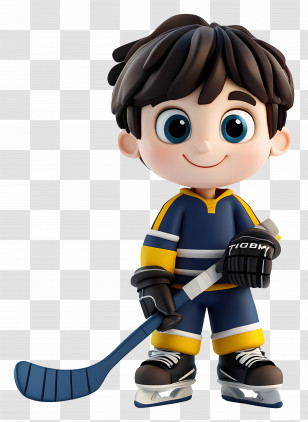 Hockey Boy - Cartoon Hockey Player In Blue And Yellow Transparent PNG
