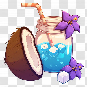 Coconut Water - Coconut Drink With Flowers Transparent PNG