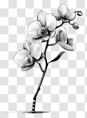 Orchid Sketch - Monochrome Orchid Illustration Transparent PNG