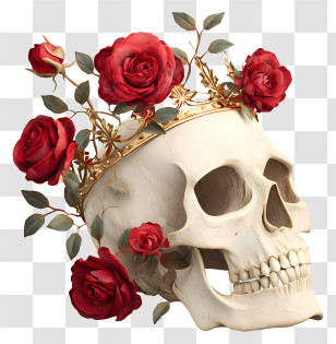 Human Skull With Crown - Skull With Crown And Roses Transparent PNG
