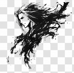 Sephiroth - Black Ink Portrait Art Illustration Transparent PNG